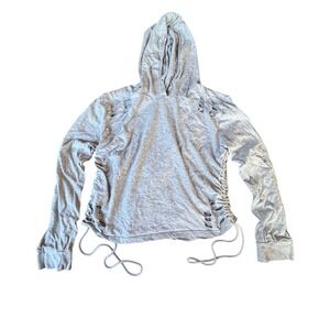 ON FIRE Plus Size‎ 1X Gray Distressed Lace Up Hoodie Sweatshirt